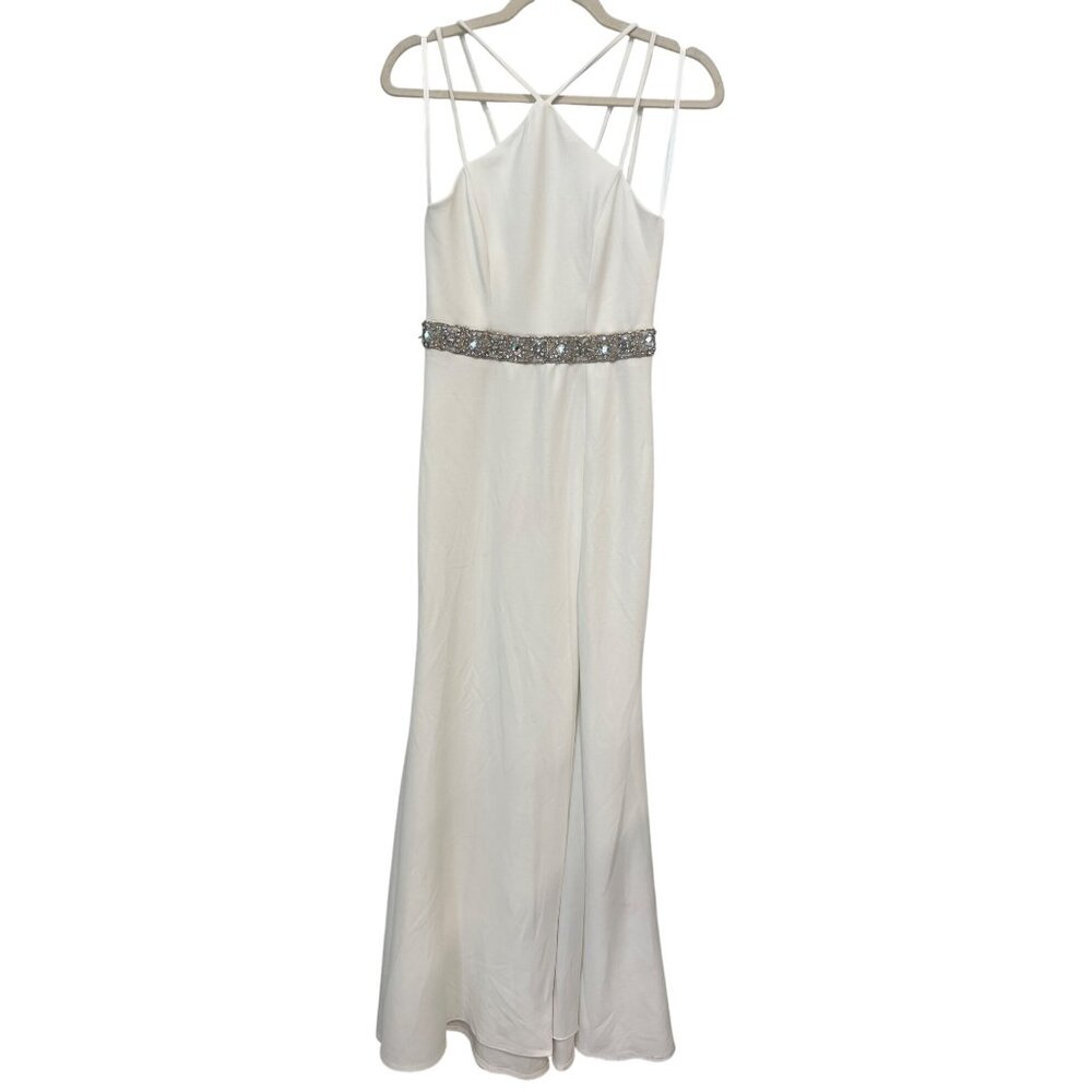 B Darlin Rhinestone Waist Long Gown Size 3/4 Elegant Wedding Occasion Bridal